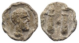 Roman PB Tessera, c. 1st century BC - 1st century AD (18mm, 5.52g, 12h). Bare head r. (Hercules?). R/ Two clubs. Good VF