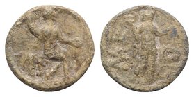 Roman PB Tessera, c. 1st century BC - 1st century AD (14mm, 1.67g, 12h). Jupiter seated r., holding sceptre and patera. R/ Mercury standing r., holdin...