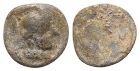 Roman PB Tessera, c. 1st century BC - 1st century AD (16mm, 4.63g, 3h). Laureate head of Jupiter(?) r. R/ Uncertain figure standing. Good Fine