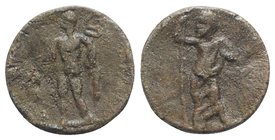Roman PB Tessera, c. 1st century BC - 1st century AD (22mm, 5.75g). Mercury standing l., holding purse and caduceus. R/ Figure standing facing, head l...
