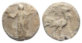 Roman PB Tessera, c. 1st century BC - 1st century AD (14mm, 2.74g, 12h). Mercury(?) standing l. R/ Cock walking r. Cf. Rostowzew 2664. VF