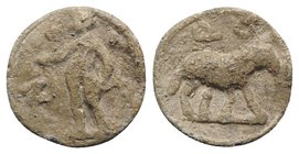 Roman PB Tessera, c. 1st century BC - 1st century AD (17mm, 3.32g, 6h). Mercury standing l., holding purse and caduceus; Z to l. R/ Ram standing r.; Q...