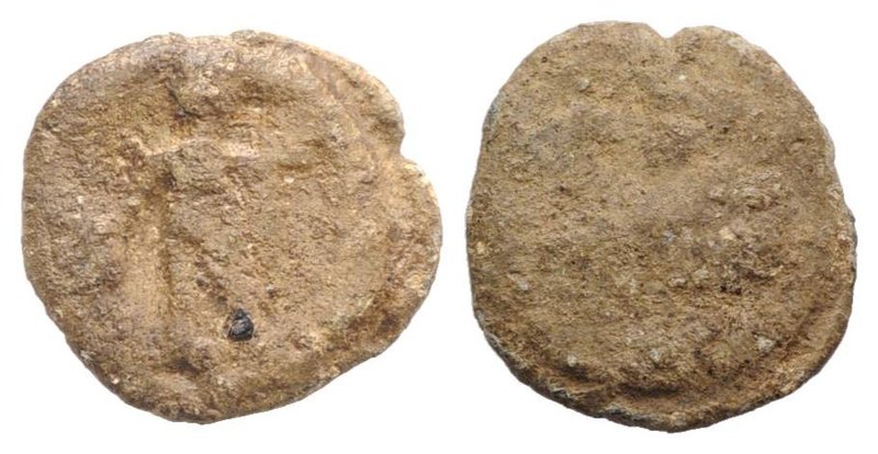 Roman PB Tessera, c. 1st century BC - 1st century AD (14mm, 2.47g). R/ Mercury(?...
