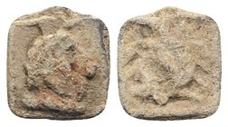 Roman PB Tessera, c. 1st century BC - 1st century AD (15mm, 3.18g, 12h). Facing head of Medusa. R/ Male head r. Good Fine