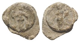 Roman PB Tessera, c. 1st century BC - 1st century AD (16mm, 2.57g, 12h). Minerva standing l., holding spear and shield. R/ Fortuna standing l., holdin...