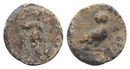 Roman PB Tessera, c. 1st century BC - 1st century AD (13.5mm, 2.18g, 12h). Minerva standing l., holding spear and shield. R/ Owl standing r., head fac...