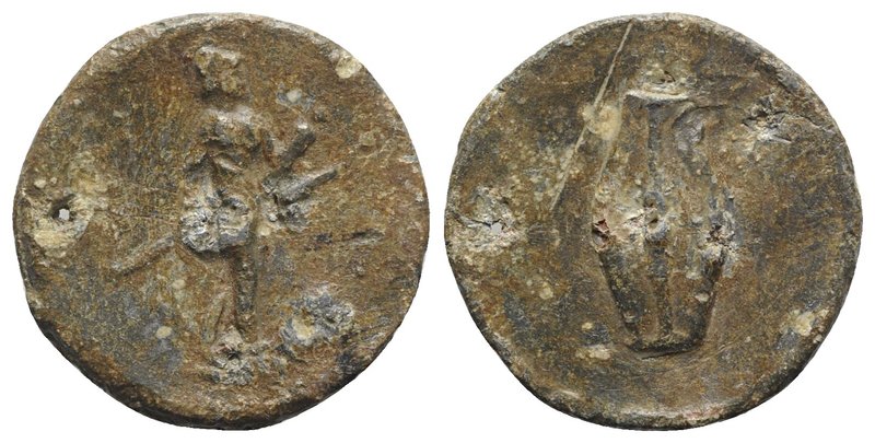 Roman PB Tessera, c. 1st century BC - 1st century AD (30mm, 12.11g). Minerva adv...