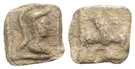 Roman PB Tessera, c. 1st century BC - 1st century AD (14mm, 3.05g, 3h). Helmeted bust of Minerva(?) r. R/ Eagle flying l. VF
