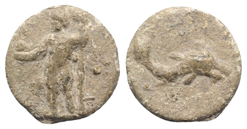 Roman PB Tessera, c. 1st century BC - 1st century AD (18mm, 4.66g, 12h). Neptune...