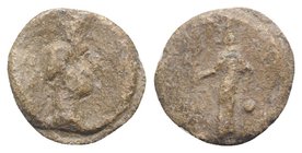 Roman PB Tessera, c. 1st century BC - 1st century AD (14mm, 2.44g, 12h). Bust of Serapis r., wearing modius. R/ Isis standing l., holding palm branch ...