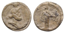 Roman PB Tessera, c. 1st century BC - 1st century AD (14mm, 2.28g, 12h). Bust of Serapis r., wearing modius. R/ Isis standing r., holding sistrum. Cf....