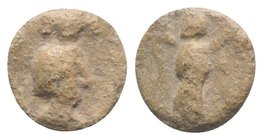 Roman PB Tessera, c. 1st century BC - 1st century AD (12mm, 1.85g, 12h). Bust of Serapis r., wearing modius. R/ Victory(?) standing r. VF