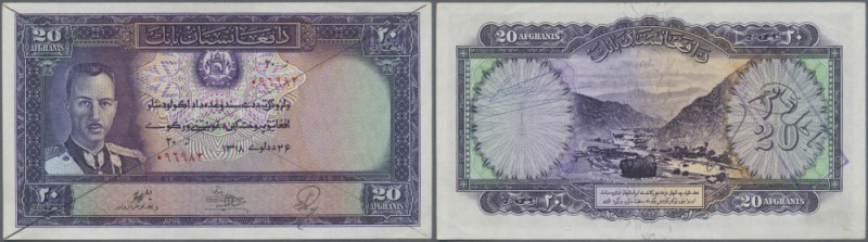 Afghanistan: 20 Afghanis ND(1939) P. 24a, rare banknote, issued with serial numb...
