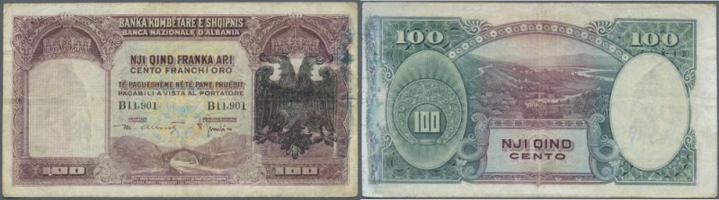 Albania: 100 Franka Ari ND(1939), P.5, highly rare note in well worn condition w...