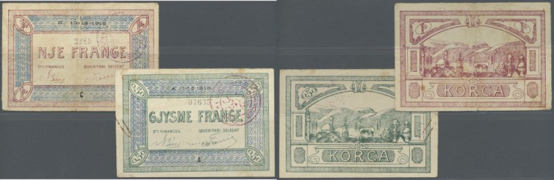Albania: set of 2 notes containing 0.50 Frange ND P. S147 (F+ to VF-) and 1 Fran...