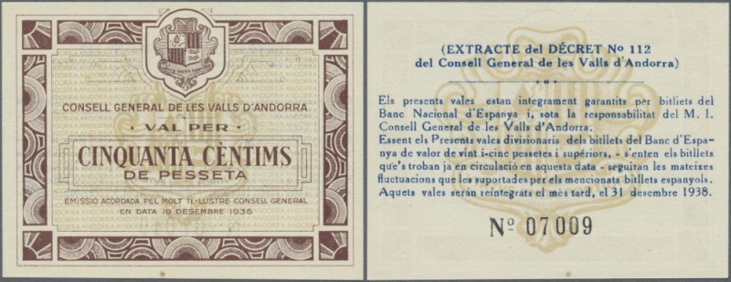 Andorra: 50 Centimes 1936, P.5 in nearly perfect condition, just a tiny spot at ...