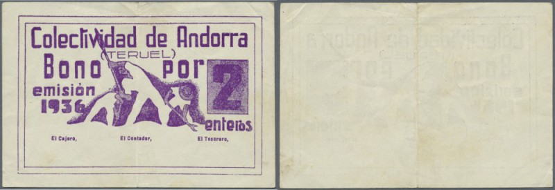 Andorra: seldom seen note ”Colectividad de Andorra” 2 Enteros 1936 remainder wit...