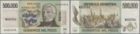 Argentina: 500.000 Pesos ND(1976-83) SPECIMEN P. 309s, 3 pinholes at upper right, light dint at left border, not folded, condition: aUNC.