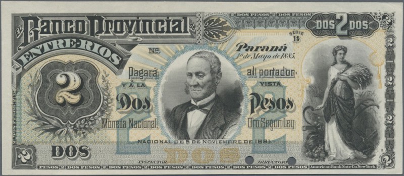 Argentina: 2 Pesos 1881 PROOF P. S268p printed without serial numbers and signat...