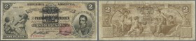 Argentina: 2 Pesos 1888 overstamped ”Renovacion 1894” Serie 008 P. S1162c, seldom seen note in used condition with folds and lightly stained paper, pr...