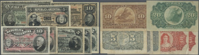 Argentina: set of 8 early dated banknotes containing 5 Centavos 1883 P. 5 (XF), ...