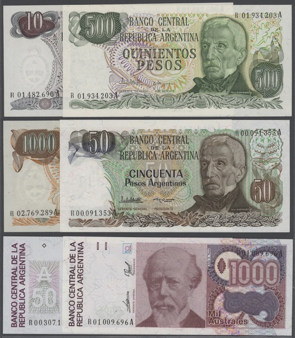 Argentina: set of 18 different REPLACEMENT notes from 1973 to 1991, all with let...