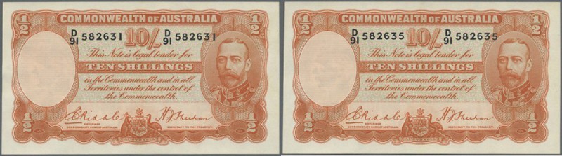 Australia: highly rare lot of 5 CONSECUTIVE banknotes 10 Shillings 1936 KGV, wit...