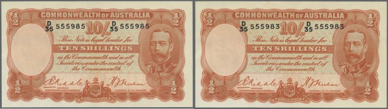 Australia: highly rare set of 3 CONSECUTIVE banknotes 10 Shillings 1936 portrait...
