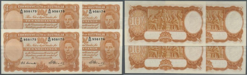 Australia: rare set of 4 CONSECUTIVE banknotes 10 Shillings 1949 portrait KGV, s...