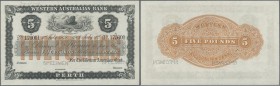 Australia: 5 Pounds 1909 Western Australian Bank SPECIMEN with two ”Specimen” perforations, specimen serial numbers 170001-175000, a printers annotati...
