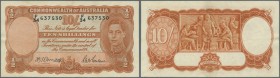 Australia: 10 Shillings 1942 Rennick R13, signatures Armitage-McFarlane, plus Armitage as Governor Commenwealth Bank, center fold, light horizontal fo...