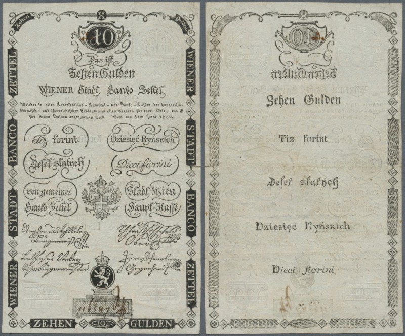Austria: Wiener Stadt-Banco-Zettel zu 10 Gulden 1806, P.A39 in very nice conditi...