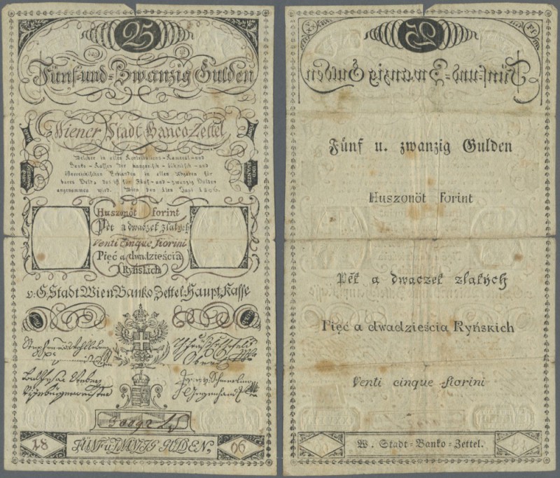 Austria: Wiener Satdt Banco Zettel 25 Gulden 1806, P.A40, nice condition for the...