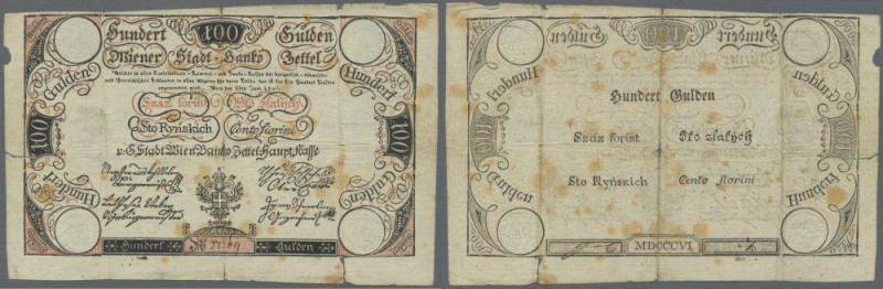 Austria: Wiener Satdt Banco Zettel 100 Gulden 1806, P.A42, nice condition for th...