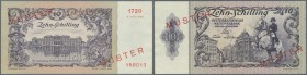 Austria: 10 Schilling 1950 with overprint ”2. AUFLAGE” and red overprint and perforation ”MUSTER (Specimen), P.128s, small edge bend at lower left and...