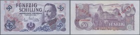 Austria: pair of the 50 Schilling 1962 with overprint and perforation ”MUSTER” (Specimen), P.137s, both notes with minor creases in the paper and tiny...