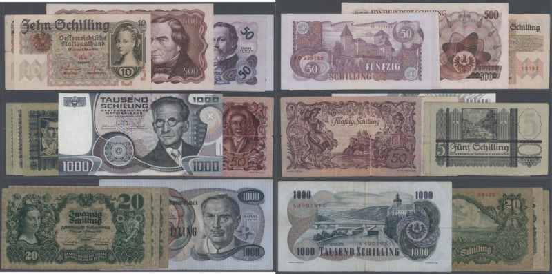 Austria: lot of 14 banknotes Austria containing 3x 20 Schilling 1928 P. 95 (1x V...