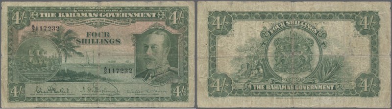 Bahamas: 4 Shillings L.1919 P. 5 KGV portrait, seldom offered note, used with fo...