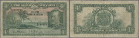 Bahamas: 4 Shillings L.1919 P. 5 KGV portrait, seldom offered note, used with folds and strong center and horizontal fold, small center hole, stains, ...