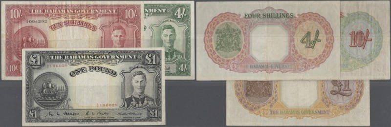 Bahamas: set of 3 notes containing 4 Shillings 1936 P. 9c (VF), 10 Shillings 193...