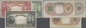 Bahamas: set of 3 notes containing 4 Shillings 1936 P. 9c (VF), 10 Shillings 1936 P. 10b (F+) and 1 Pounc 1936 P. 11b (F+) nice set, all notes without...