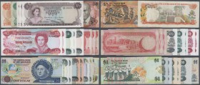 Bahamas: set of 22 banknotes containing 3x 50 Cents L.1968 P. 26 (2x aUNC, 1x XF), 1 Dollar L.1968 P. 27 (F), 3x 1 Dollar ND P. 29 (F), 5 Dollar L.197...