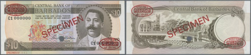 Barbados: 10 Dollars ND (1973) Specimen P. 33s with red ”Specimen” overprint in ...