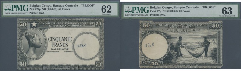 Belgian Congo: set of 2 PROOF notes for a 50 Francs note ND(1953-55) P. 27(p), f...
