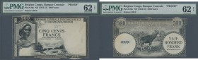 Belgian Congo: set of 2 PROOF notes for a 500 Francs note ND(1953-55) P. 28(p), front and back serperatly printed in black intaglio print on white ban...