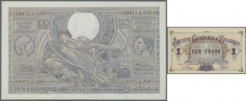 Belgium: set with 4 Banknotes 1 Franc Société General de Belgique 1818, 50 and 1...