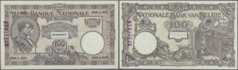 Belgium: 100 Francs ND SPECIMEN P. 95s, rare banknote, zero serial numbers, spec...