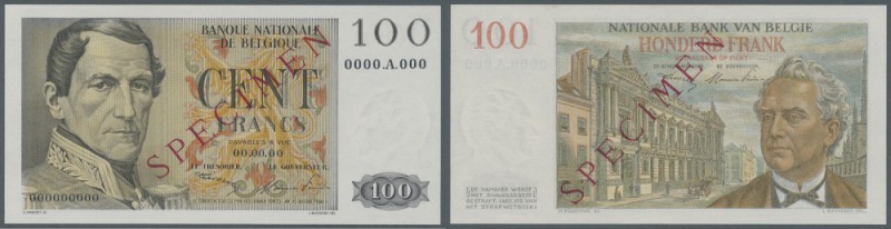 Belgium: 100 Francs ND (1952-59) Specimen P. 129s. This note is a rare Specimen ...