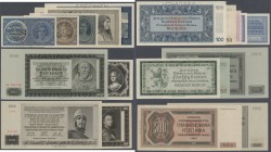 Bohemia & Moravia: set of 41 banknotes containing 3x 100 Korun 1940 Specimen (UNC), 4 100 Korun 1940 (VF to XF), 4x 500 Korun Specimen 1942 (aUNC), 4x...