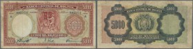 Bolivia: 5000 Bolivianos 1942 P. 136, stronger center fold which causes a 5mm tear at upper and lower border center, stained paper but no holes, a key...